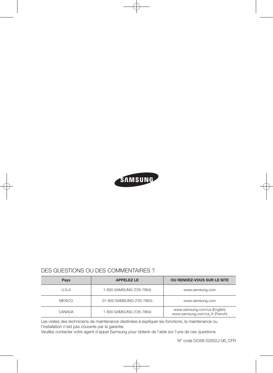 Des questions ou des commentaires | Samsung WF361BVBEWR-A1 User Manual | Page 132 / 132