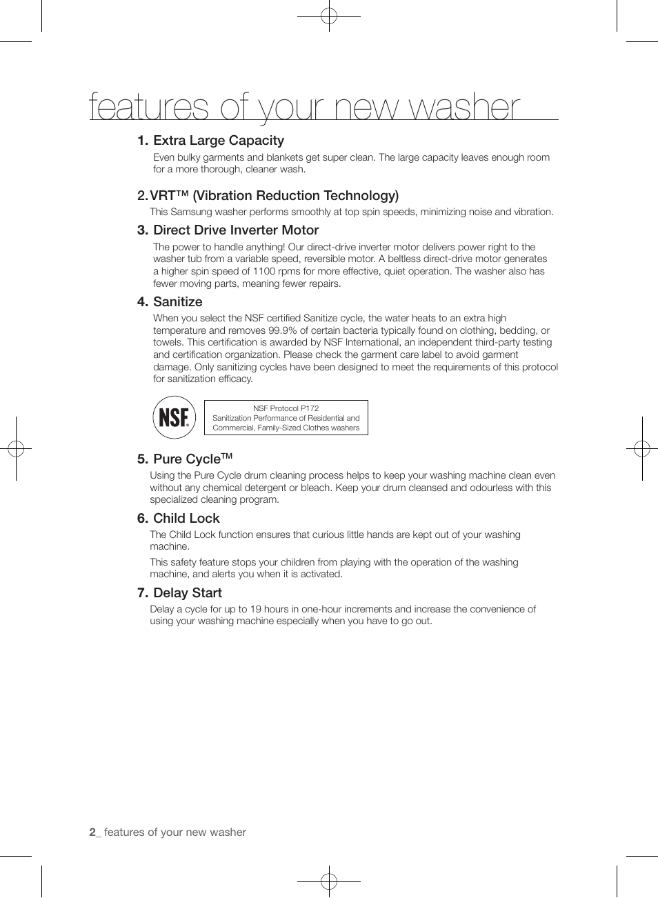 Features of your new washer | Samsung WF361BVBEWR-A1 User Manual | Page 2 / 132