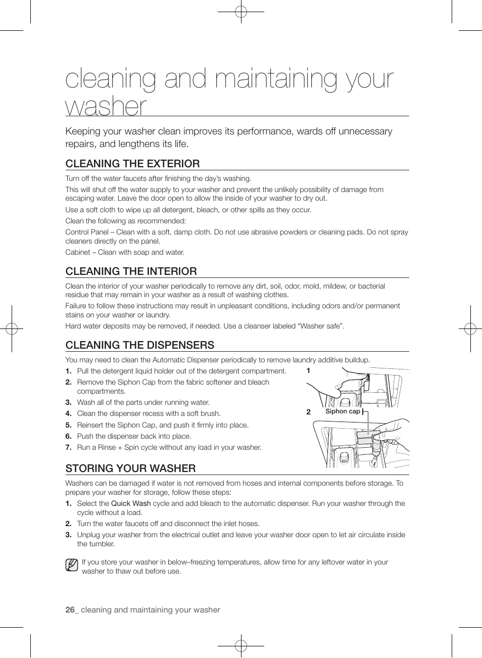 Cleaning and maintaining your washer | Samsung WF361BVBEWR-A1 User Manual | Page 26 / 132