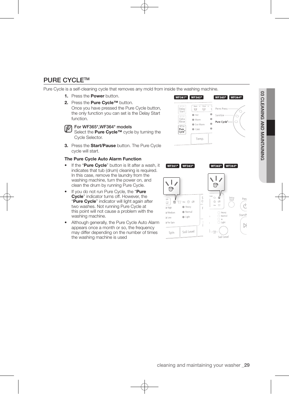 Pure cycle | Samsung WF361BVBEWR-A1 User Manual | Page 29 / 132