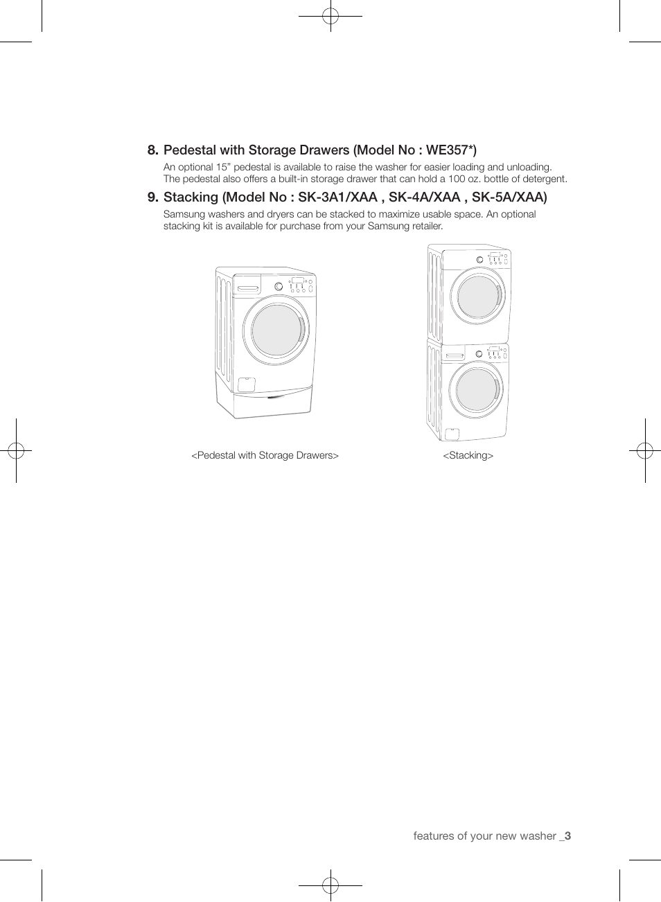 Pedestal with storage drawers (model no : we357*) | Samsung WF361BVBEWR-A1 User Manual | Page 3 / 132