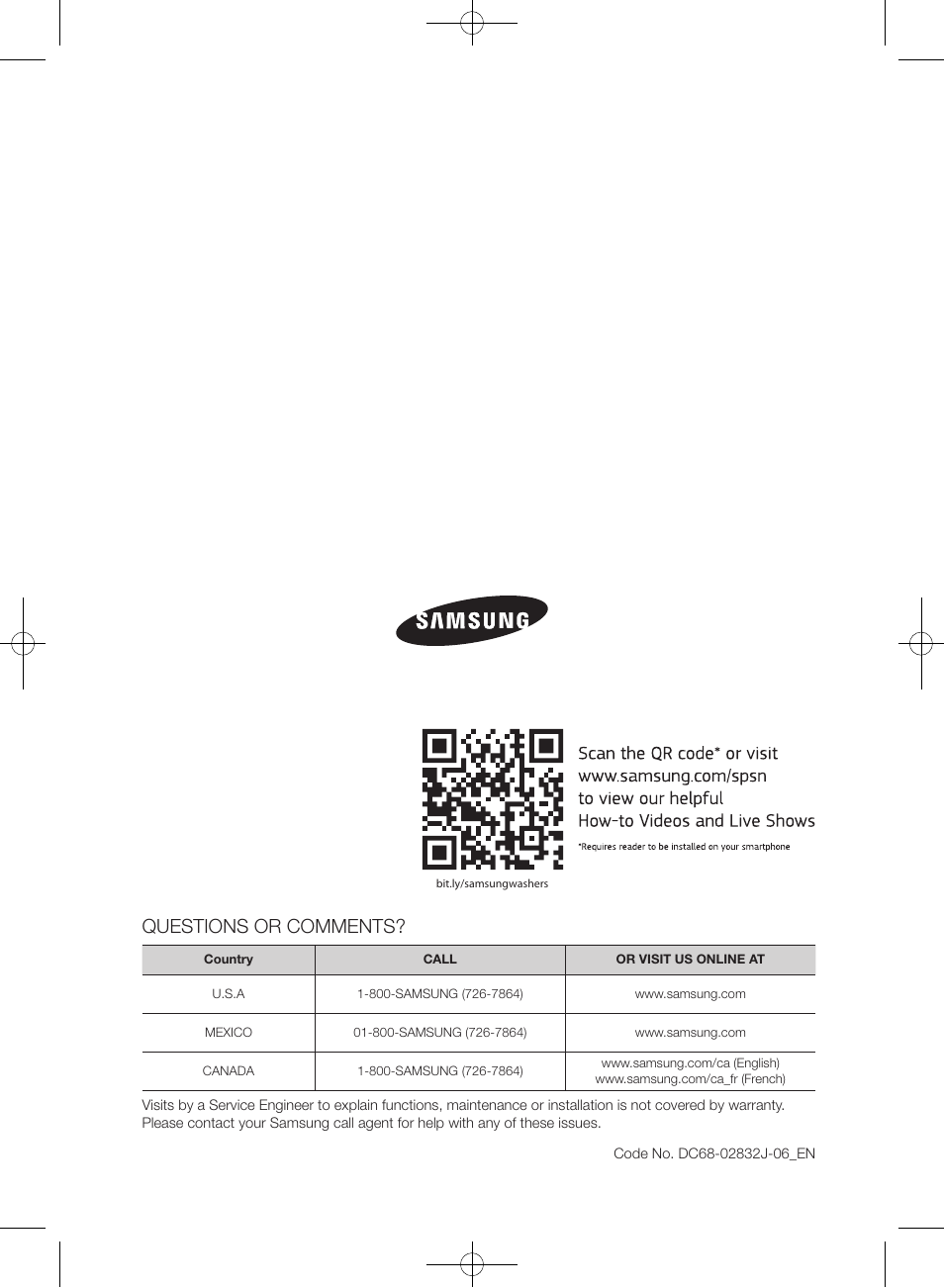 Questions or comments | Samsung WF361BVBEWR-A1 User Manual | Page 44 / 132