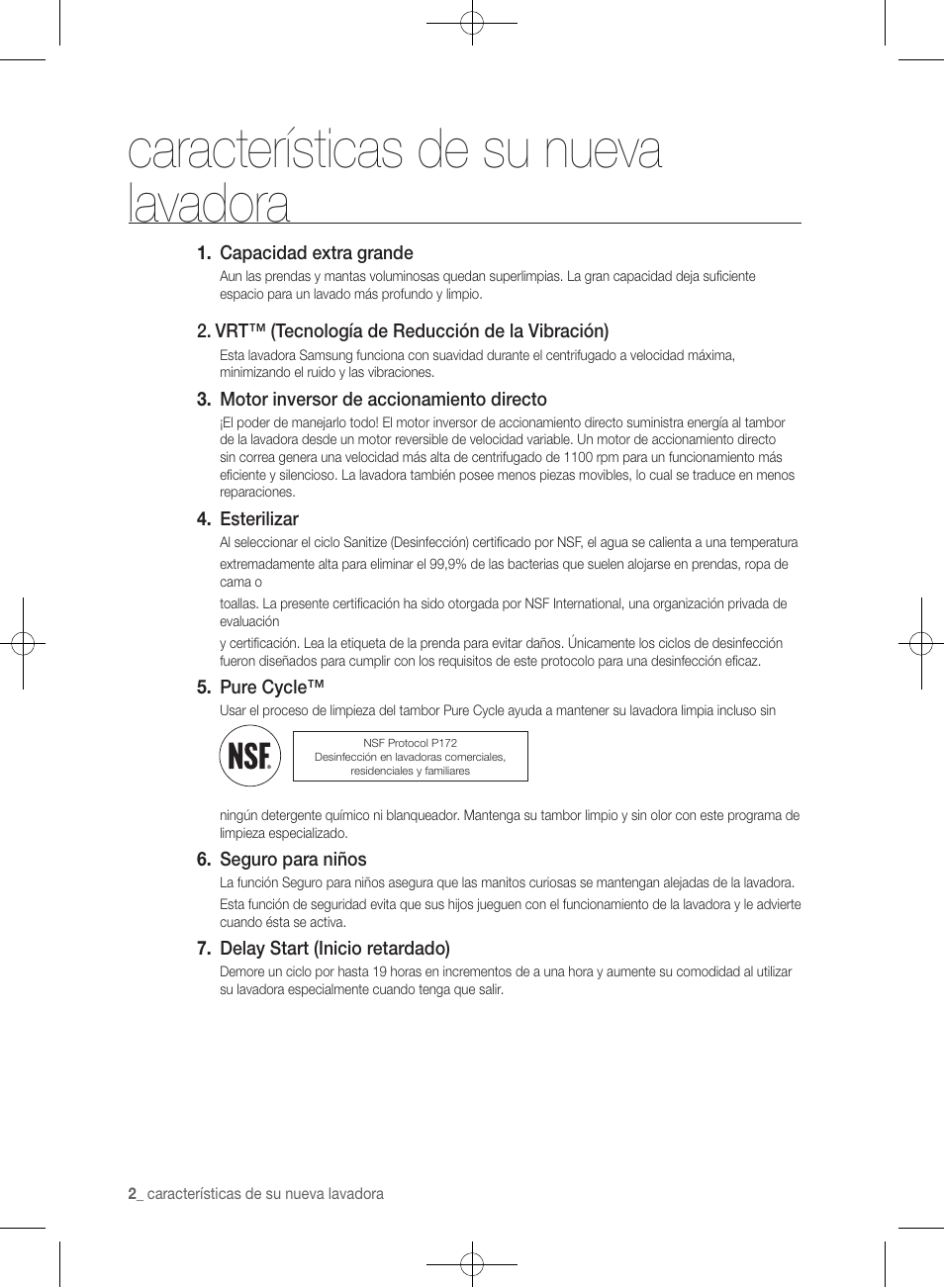 Características de su nueva lavadora | Samsung WF361BVBEWR-A1 User Manual | Page 46 / 132