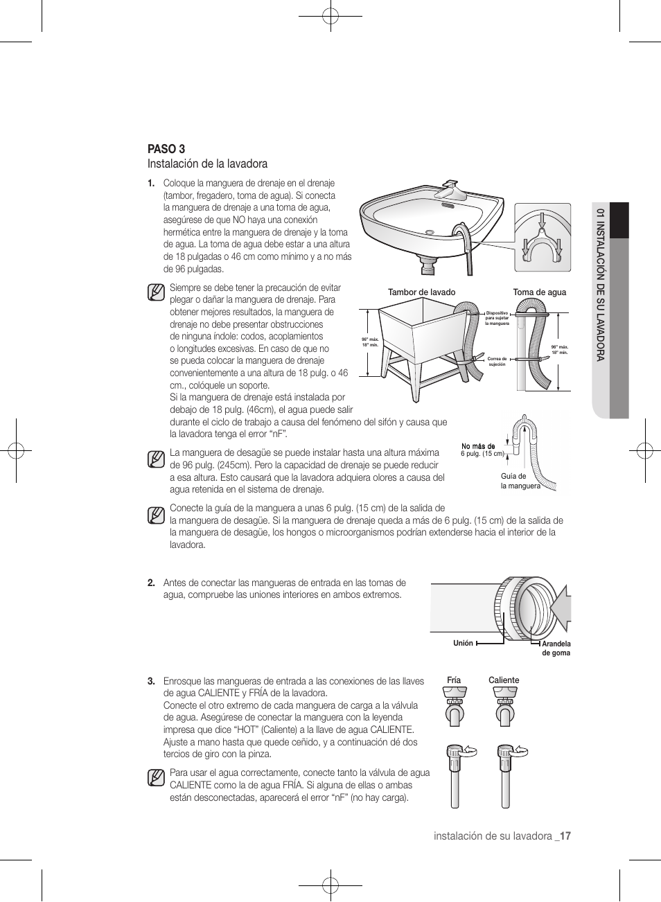 Paso 3 instalación de la lavadora | Samsung WF361BVBEWR-A1 User Manual | Page 61 / 132