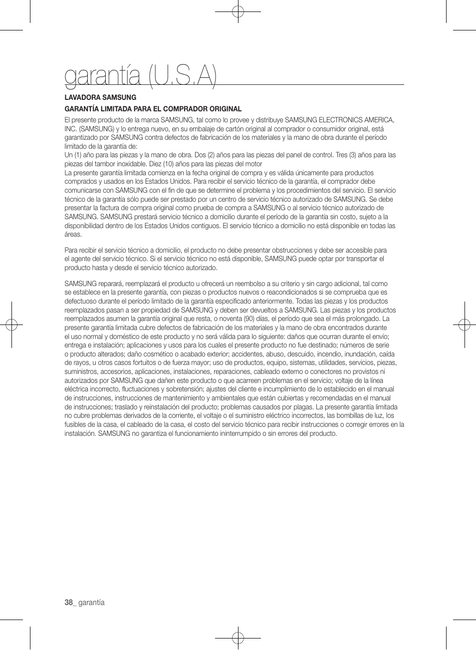 Garantía (u.s.a) | Samsung WF361BVBEWR-A1 User Manual | Page 82 / 132