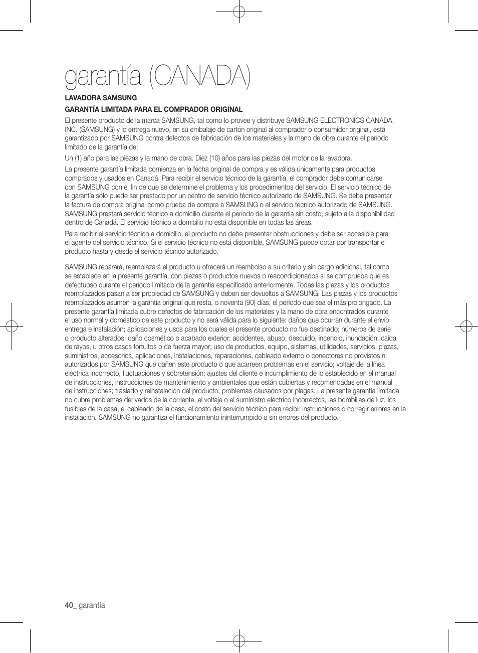 Garantía (canada) | Samsung WF361BVBEWR-A1 User Manual | Page 84 / 132