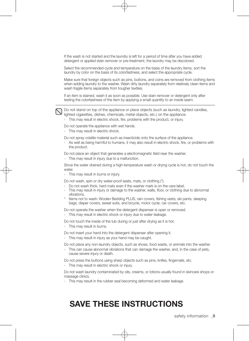 Save these instructions | Samsung WF361BVBEWR-A1 User Manual | Page 9 / 132