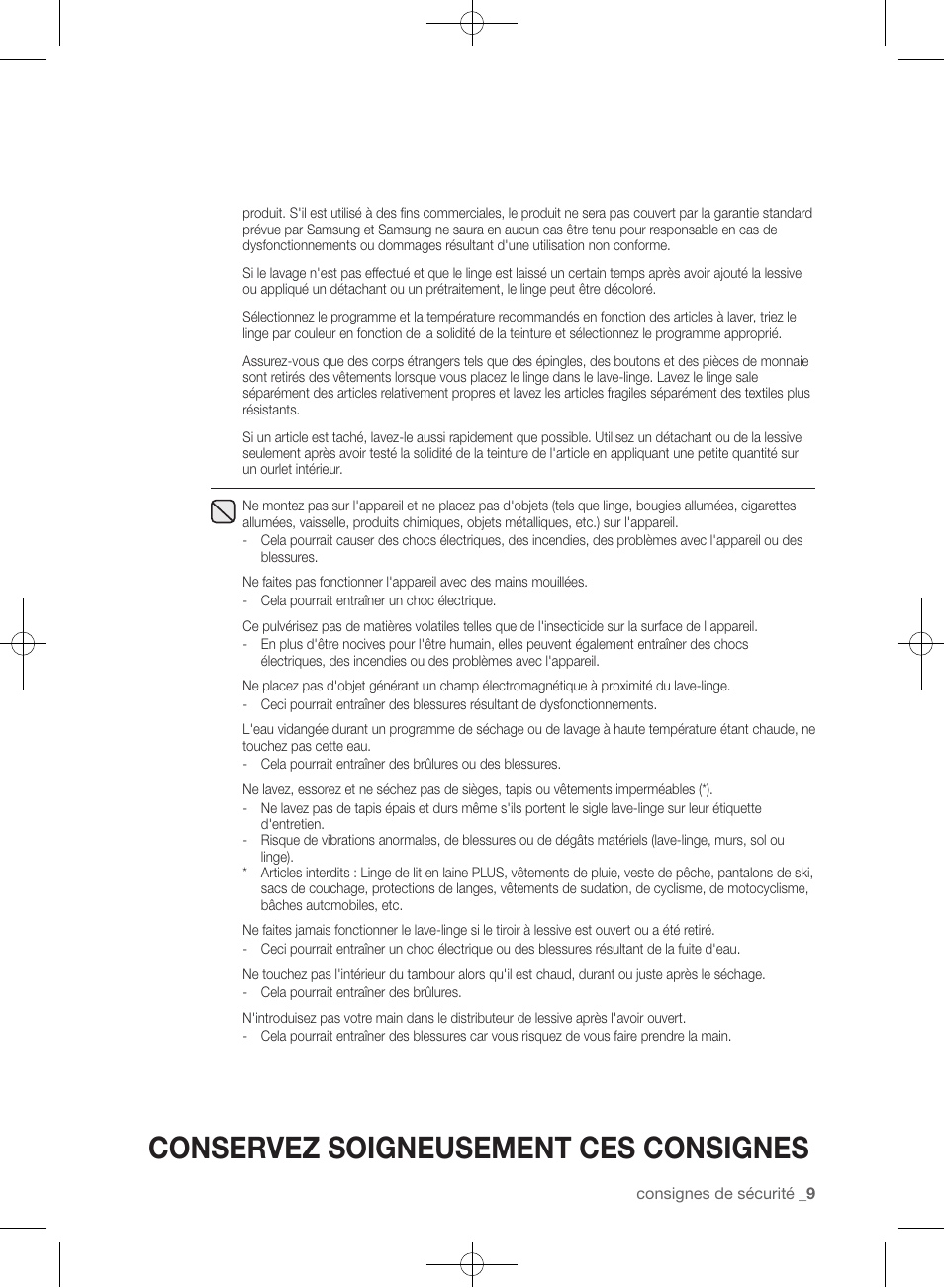 Conservez soigneusement ces consignes | Samsung WF361BVBEWR-A1 User Manual | Page 97 / 132