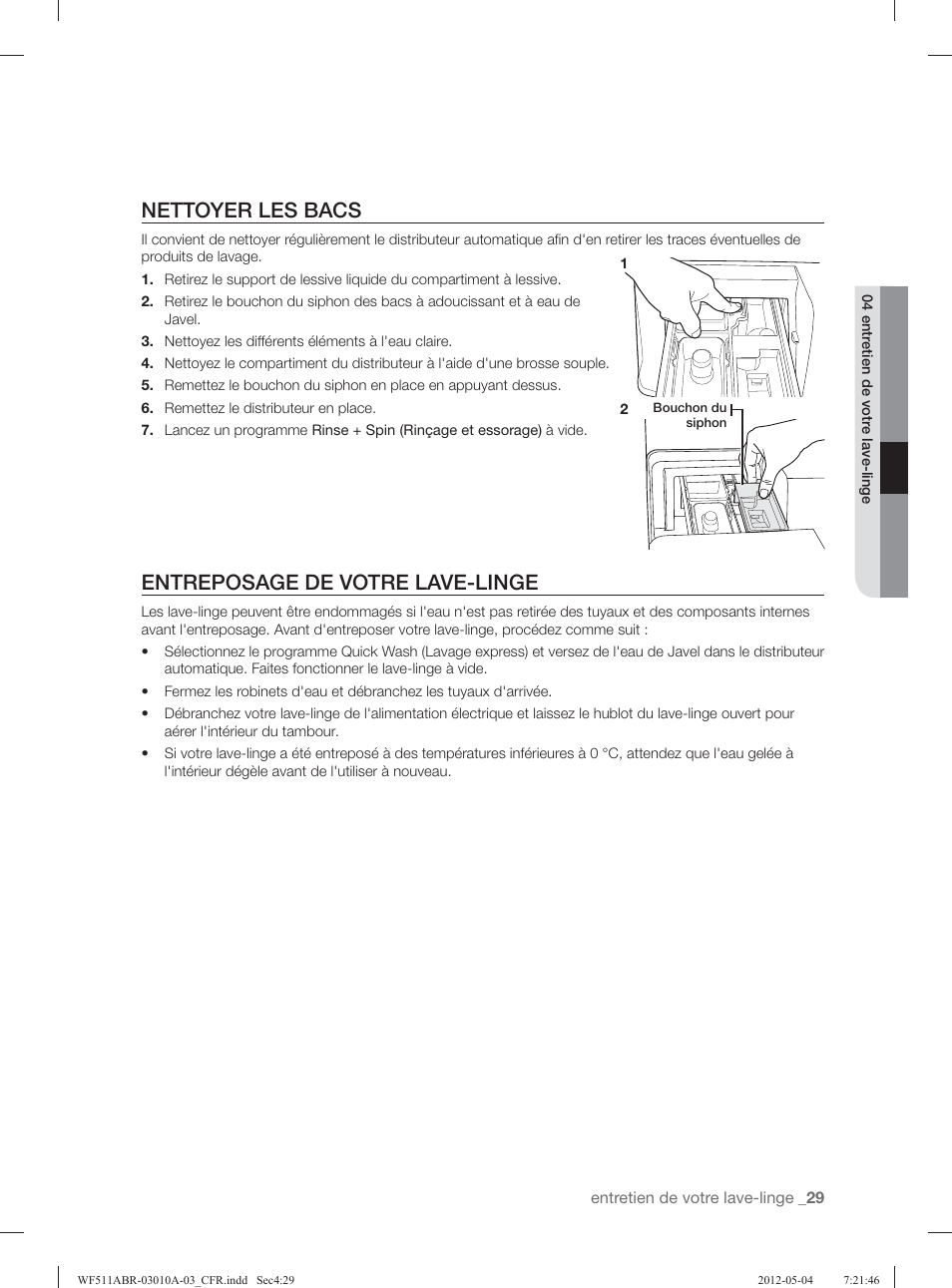 Nettoyer les bacs, Entreposage de votre lave-linge | Samsung WF511ABR-XAA User Manual | Page 117 / 132