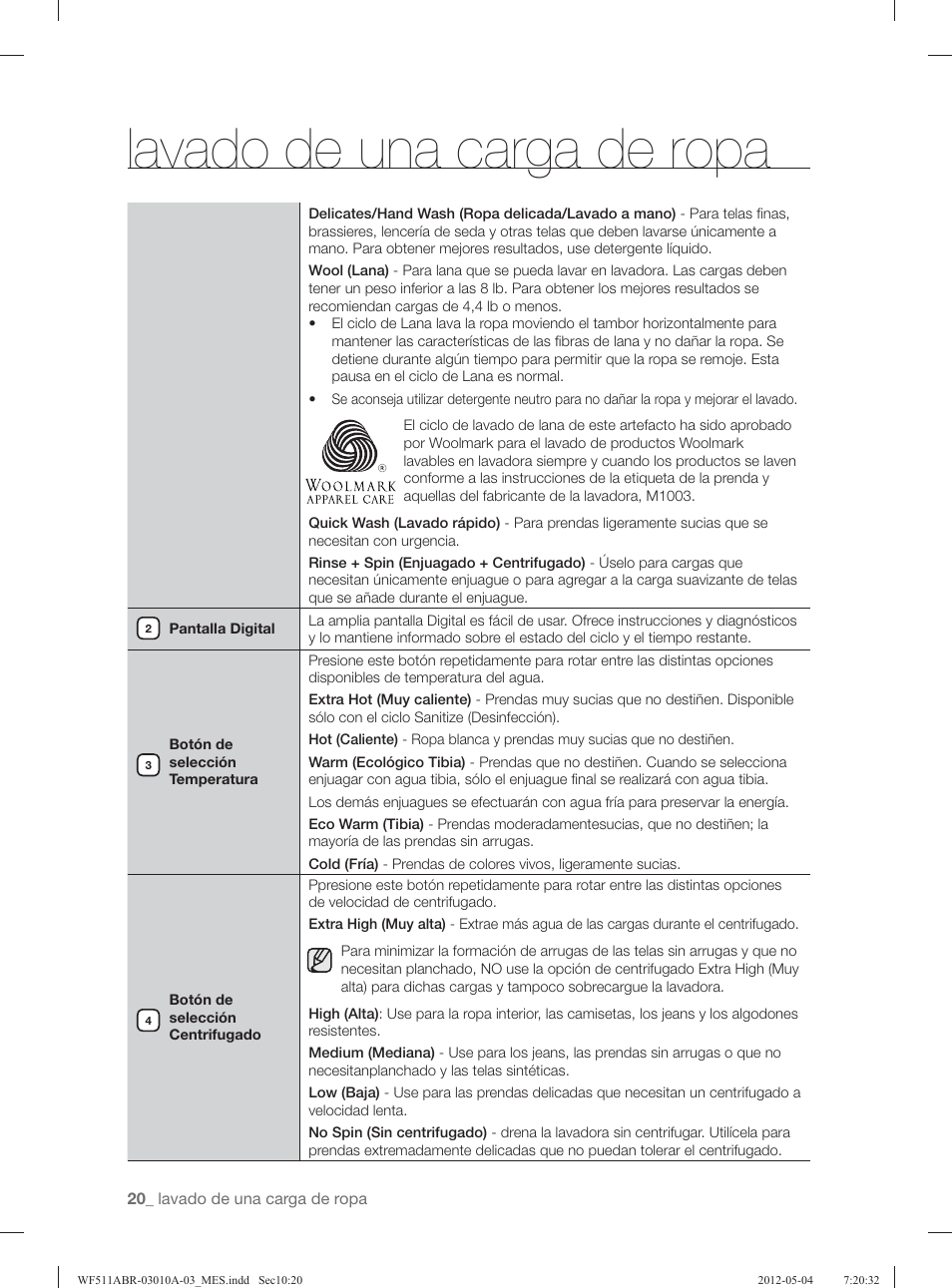 Lavado de una carga de ropa | Samsung WF511ABR-XAA User Manual | Page 64 / 132