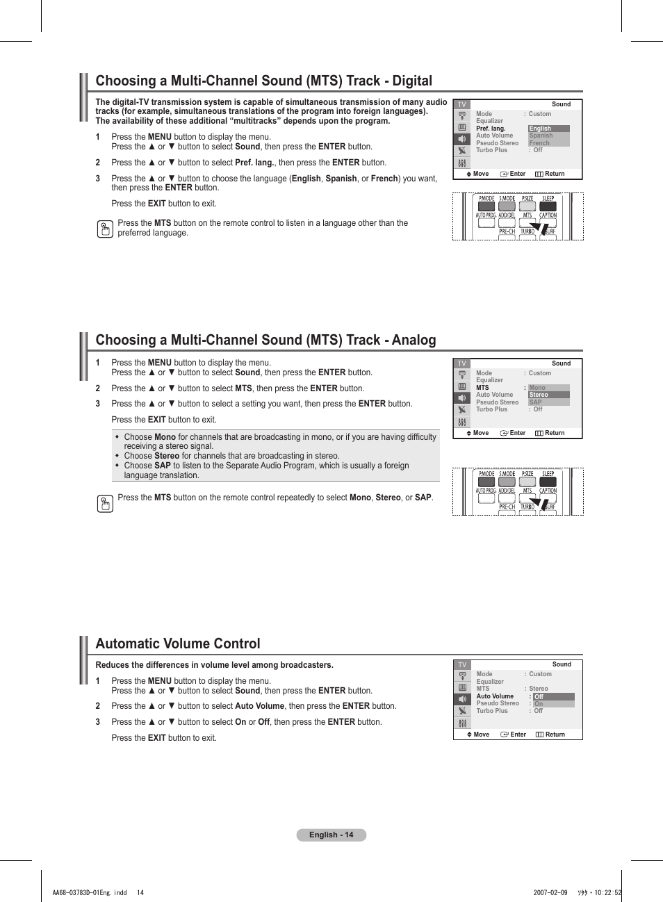 Automatic volume control | Samsung TXT2082X-XAA User Manual | Page 14 / 24