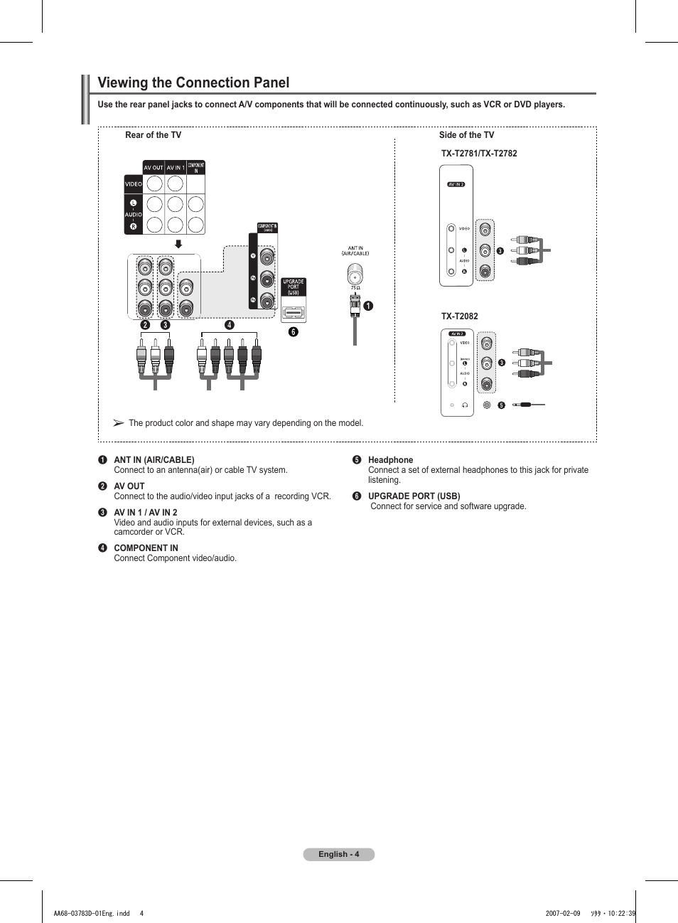 Viewing the connection panel | Samsung TXT2082X-XAA User Manual | Page 4 / 24