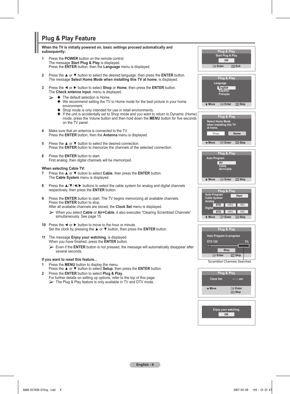 Plug & play feature | Samsung TXT2082X-XAA User Manual | Page 9 / 24