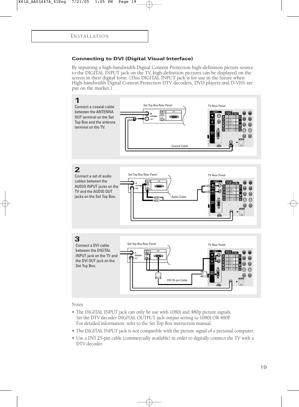 Connecting to dvi (digital visual interface) | Samsung TXP3266X-XAA User Manual | Page 19 / 68