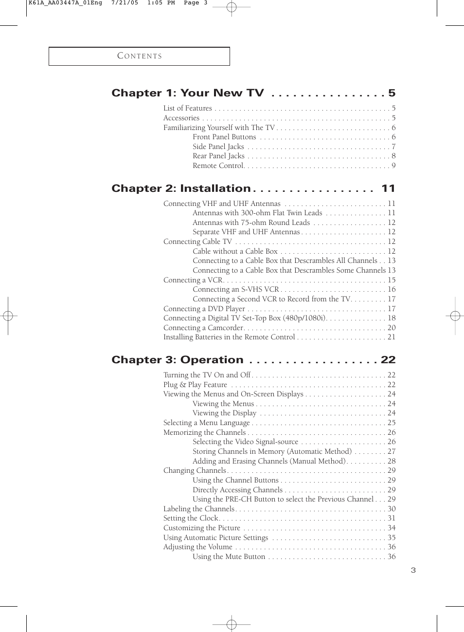 Samsung TXP3266X-XAA User Manual | Page 3 / 68