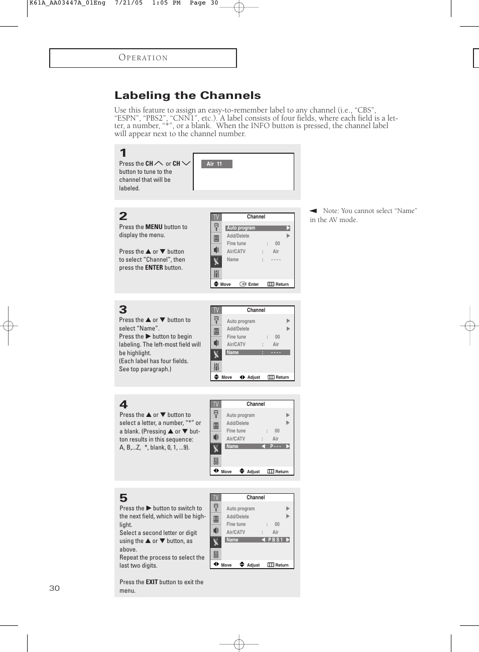 Labeling the channels | Samsung TXP3266X-XAA User Manual | Page 30 / 68
