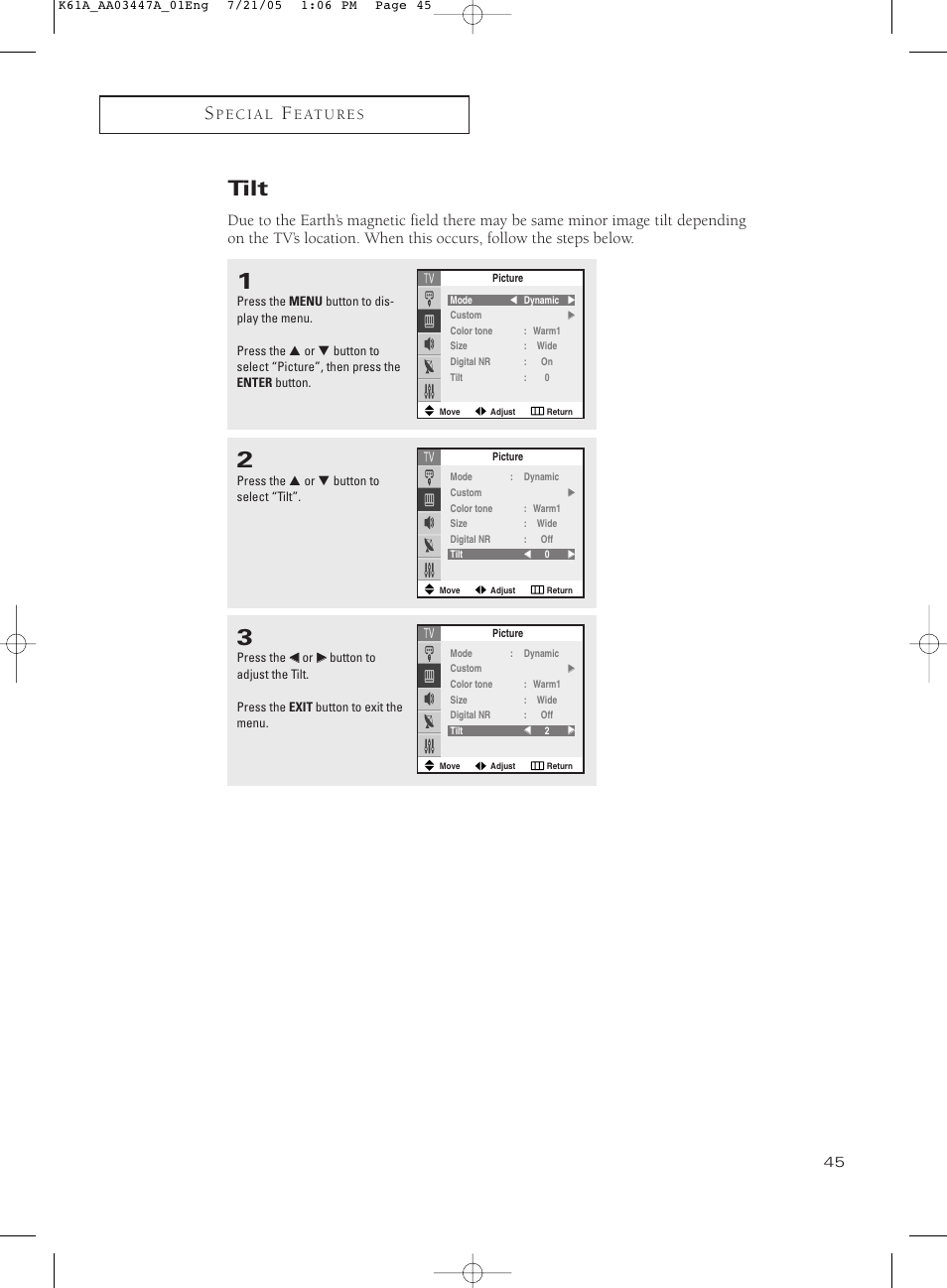 Tilt | Samsung TXP3266X-XAA User Manual | Page 45 / 68