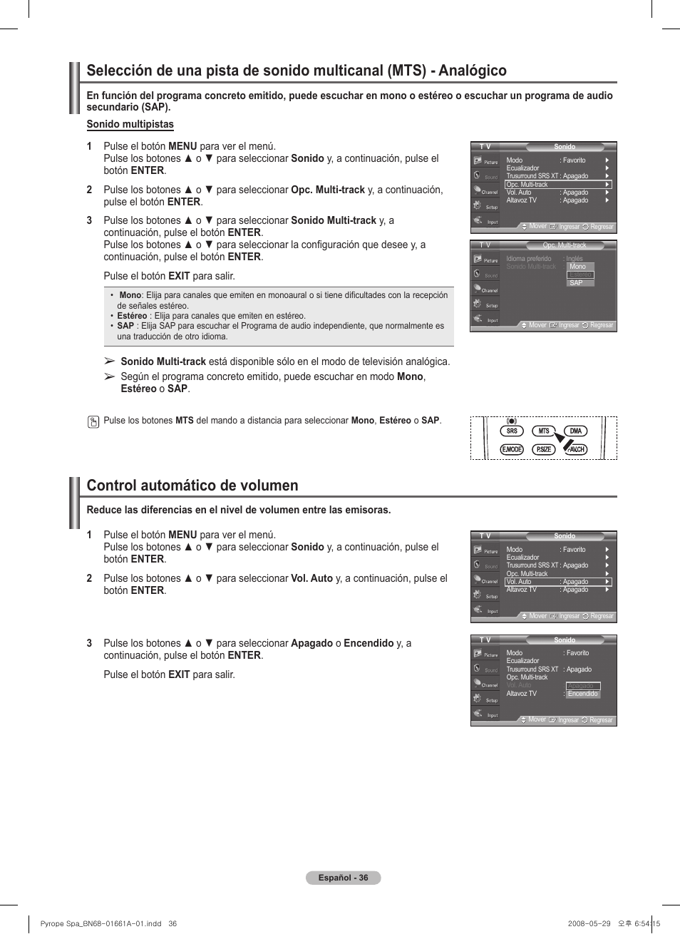 Control automático de volumen | Samsung PN50A460S4DXZA User Manual | Page 110 / 150