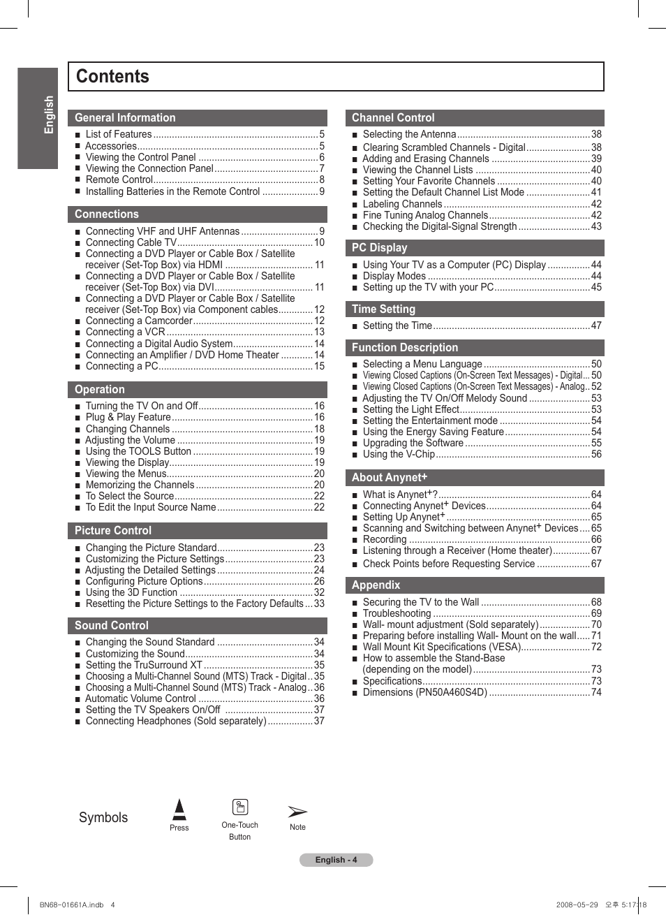 Samsung PN50A460S4DXZA User Manual | Page 4 / 150