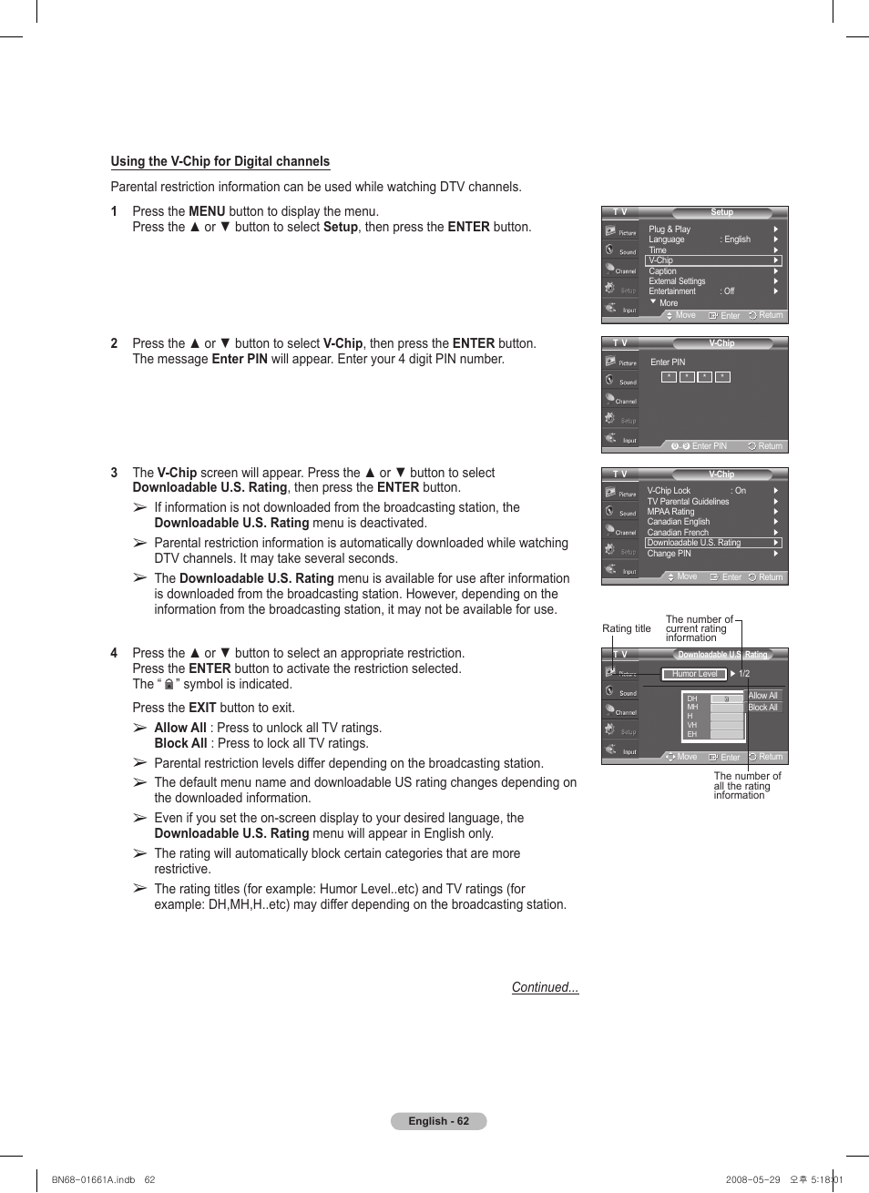 Samsung PN50A460S4DXZA User Manual | Page 62 / 150