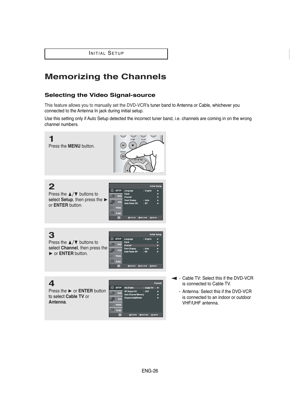 Memorizing the channels | Samsung DVD-V5650B-XAA User Manual | Page 26 / 92