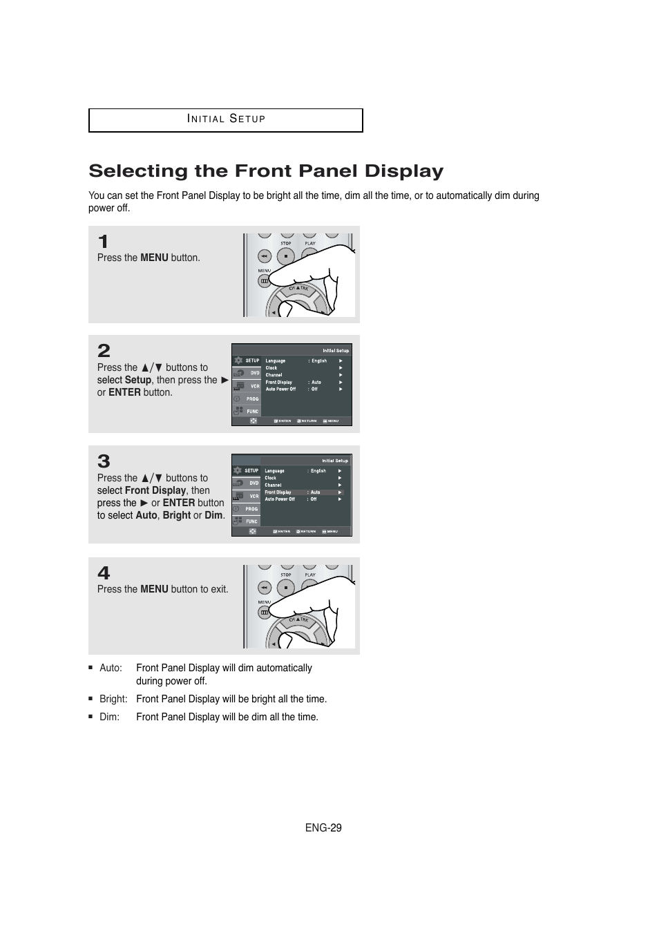Selecting the front panel display | Samsung DVD-V5650B-XAA User Manual | Page 29 / 92