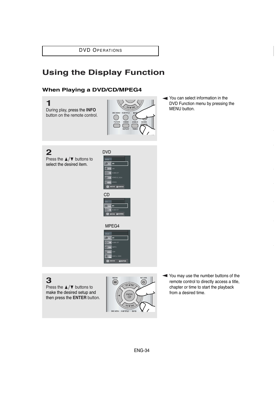 Using the display function | Samsung DVD-V5650B-XAA User Manual | Page 34 / 92