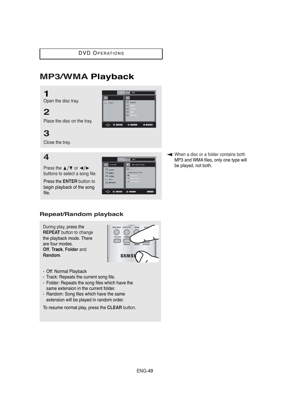 Mp3/wma playback | Samsung DVD-V5650B-XAA User Manual | Page 49 / 92