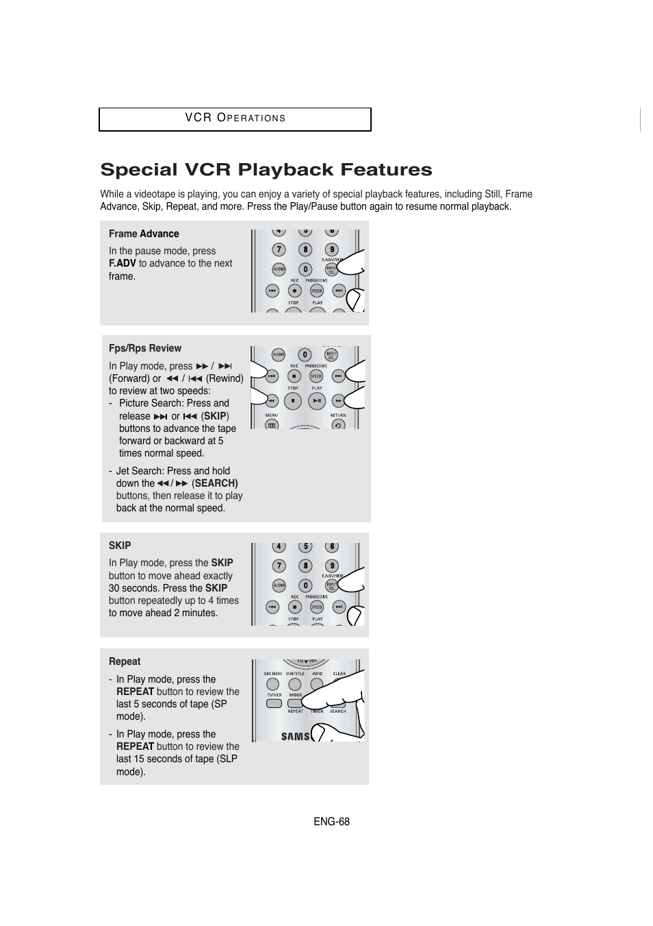 Special vcr playback features | Samsung DVD-V5650B-XAA User Manual | Page 68 / 92