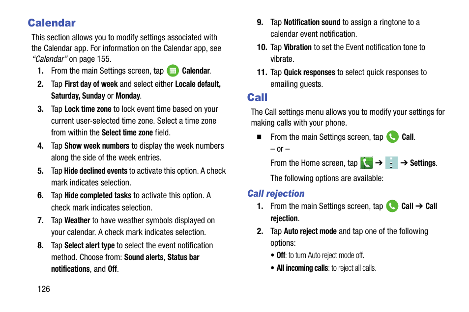 Calendar, Call, Calendar call | Samsung SM-G870ARREATT User Manual | Page 134 / 213