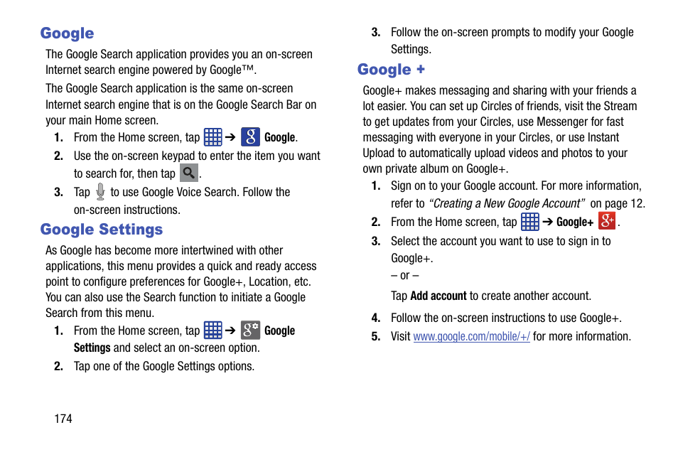 Google, Google settings, Google google settings google | Samsung SM-G870ARREATT User Manual | Page 182 / 213