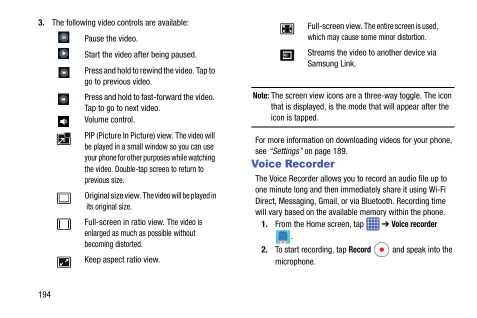 Voice recorder | Samsung SM-G870ARREATT User Manual | Page 202 / 213