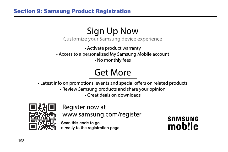 Section 9: samsung product registration | Samsung SM-G870ARREATT User Manual | Page 206 / 213