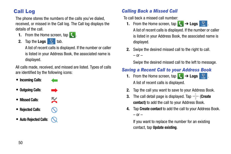 Call log | Samsung SM-G870ARREATT User Manual | Page 58 / 213