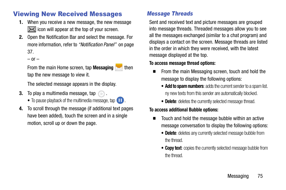 Viewing new received messages | Samsung SM-G870ARREATT User Manual | Page 83 / 213