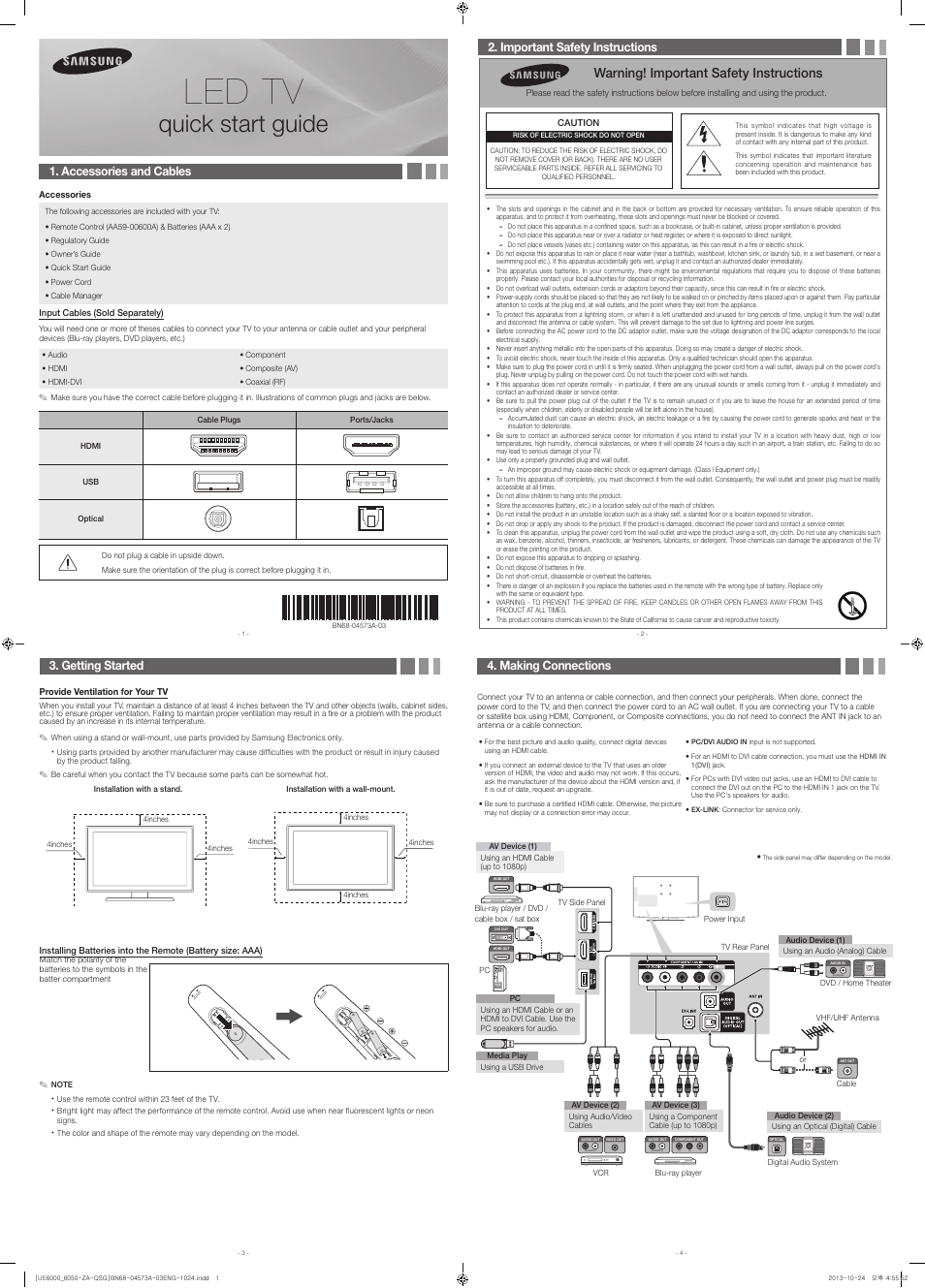 Samsung UN55EH6050FXZA User Manual | 2 pages