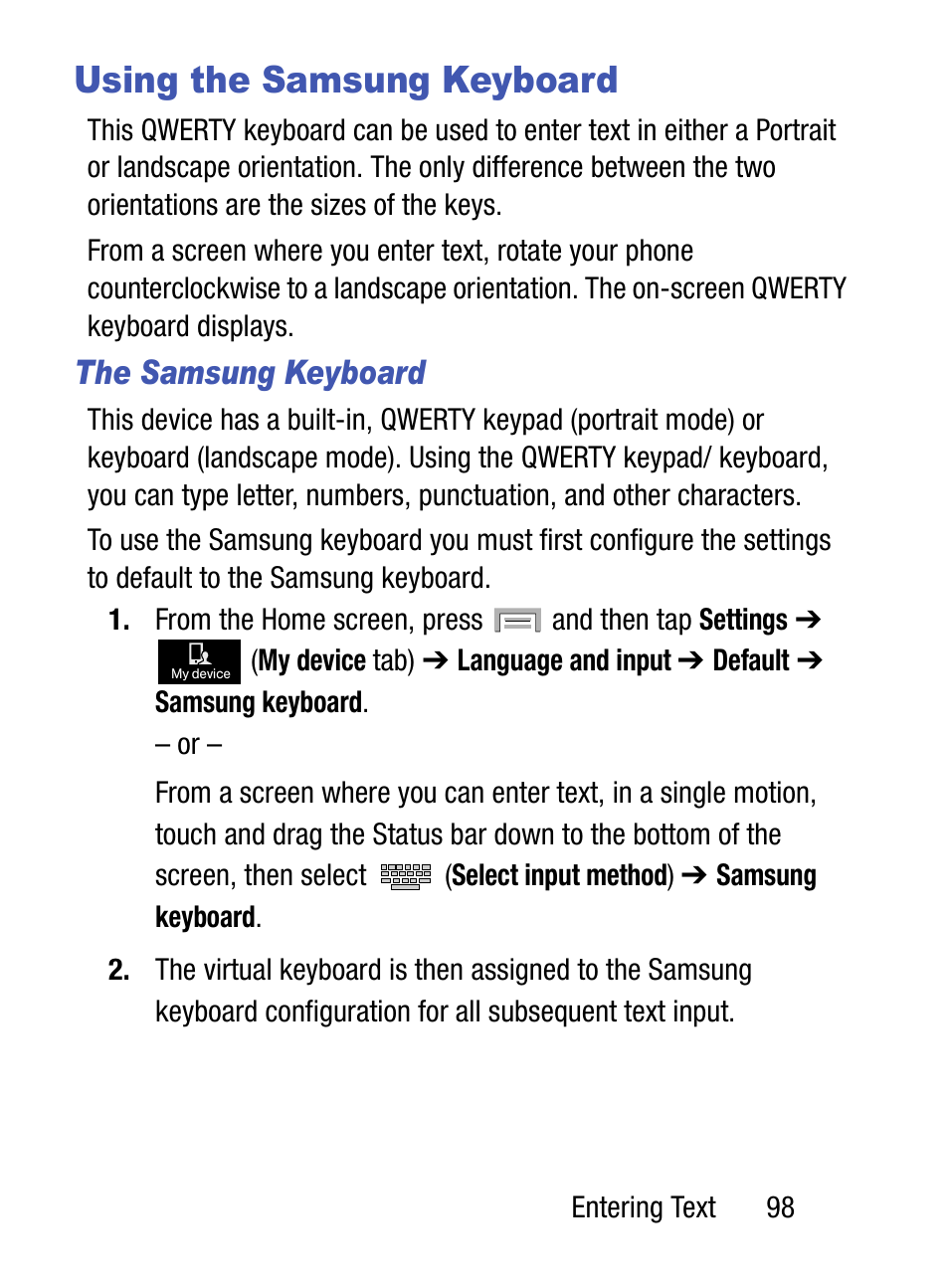 Using the samsung keyboard, The samsung keyboard | Samsung SM-S975LZKATFN User Manual | Page 105 / 479