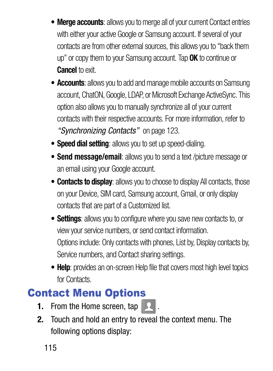 Contact menu options | Samsung SM-S975LZKATFN User Manual | Page 122 / 479