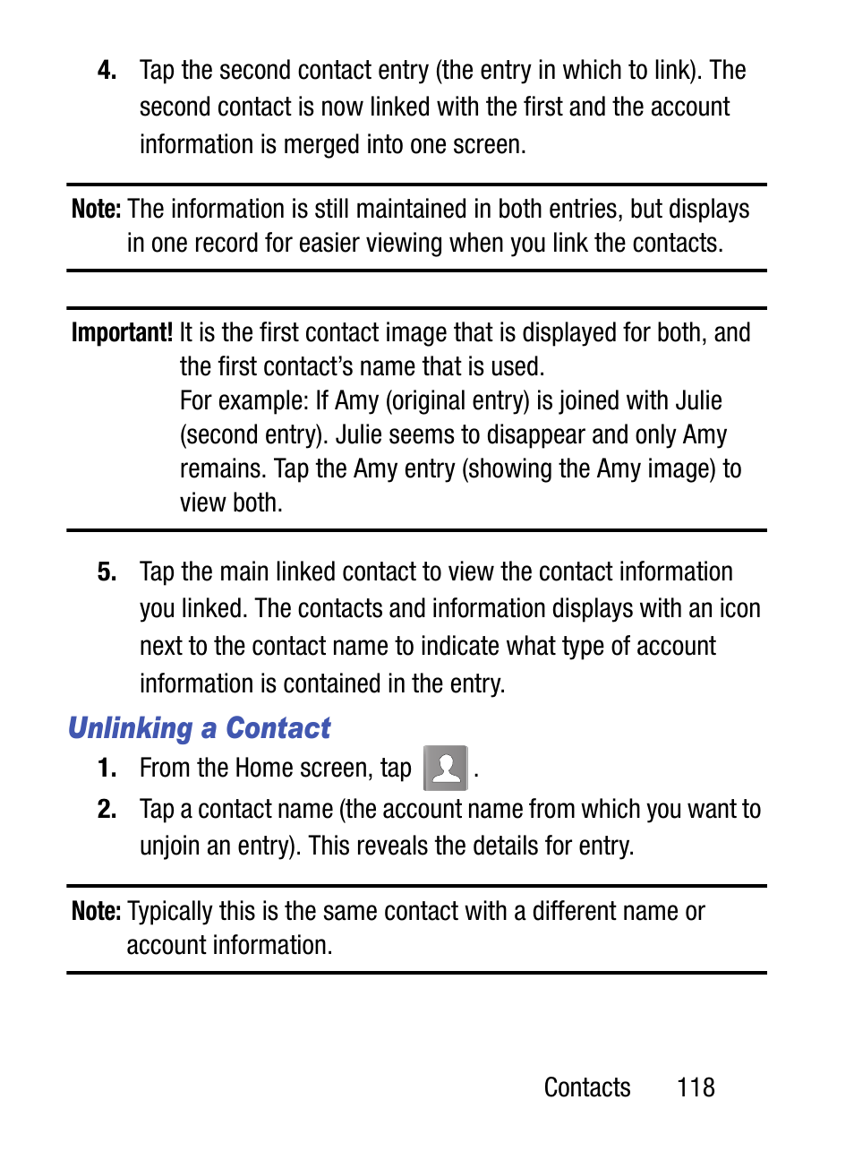 Unlinking a contact | Samsung SM-S975LZKATFN User Manual | Page 125 / 479