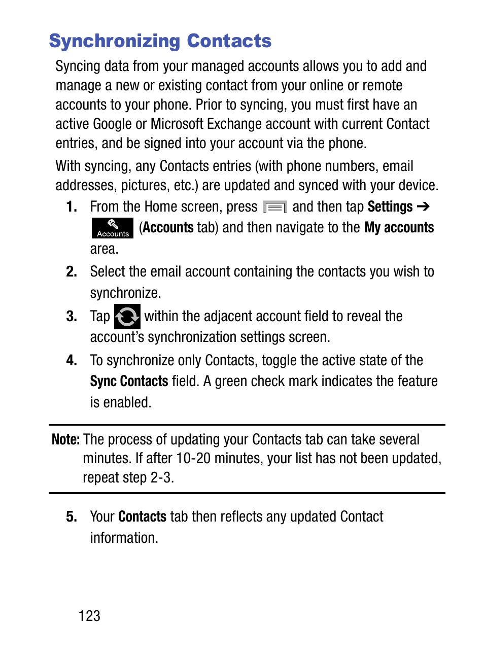 Synchronizing contacts | Samsung SM-S975LZKATFN User Manual | Page 130 / 479