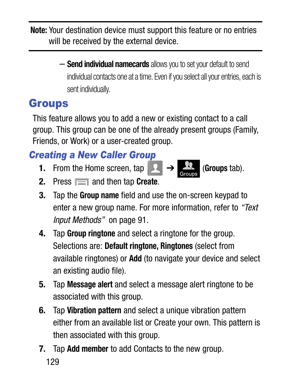 Groups, Creating a new caller group | Samsung SM-S975LZKATFN User Manual | Page 136 / 479