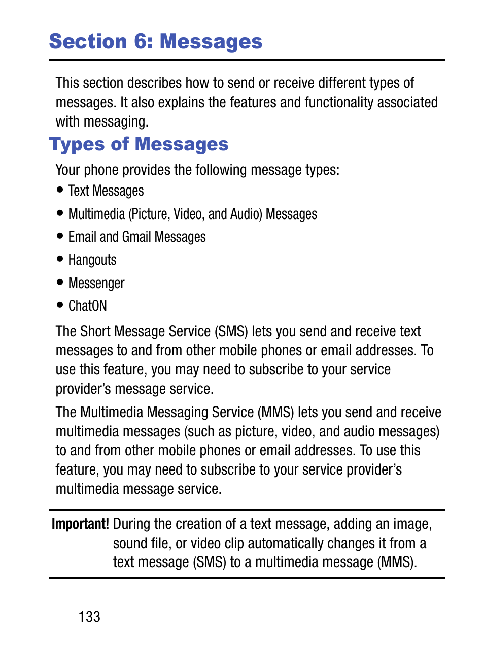 Section 6: messages, Types of messages | Samsung SM-S975LZKATFN User Manual | Page 140 / 479