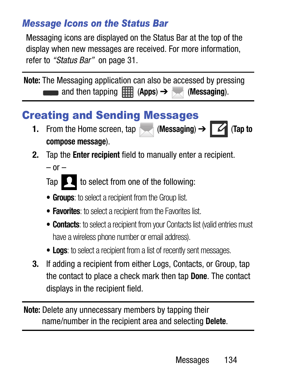 Creating and sending messages, Message icons on the status bar | Samsung SM-S975LZKATFN User Manual | Page 141 / 479