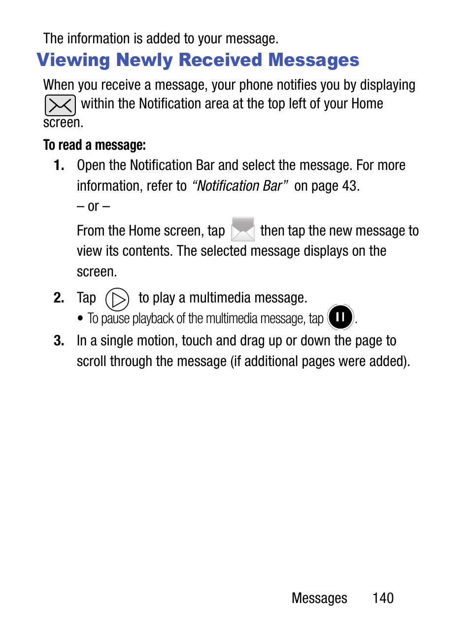 Viewing newly received messages | Samsung SM-S975LZKATFN User Manual | Page 147 / 479