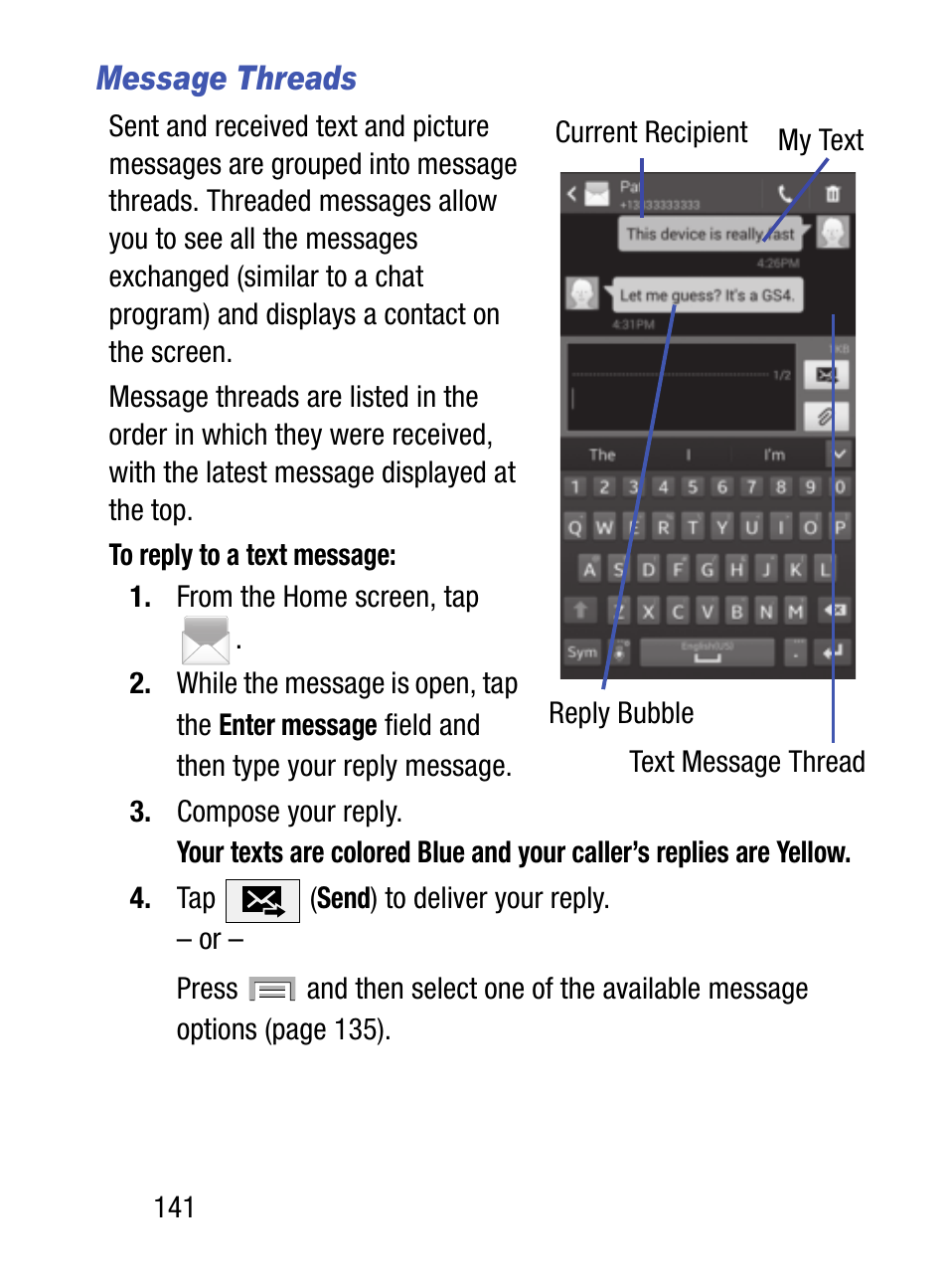 Message threads | Samsung SM-S975LZKATFN User Manual | Page 148 / 479
