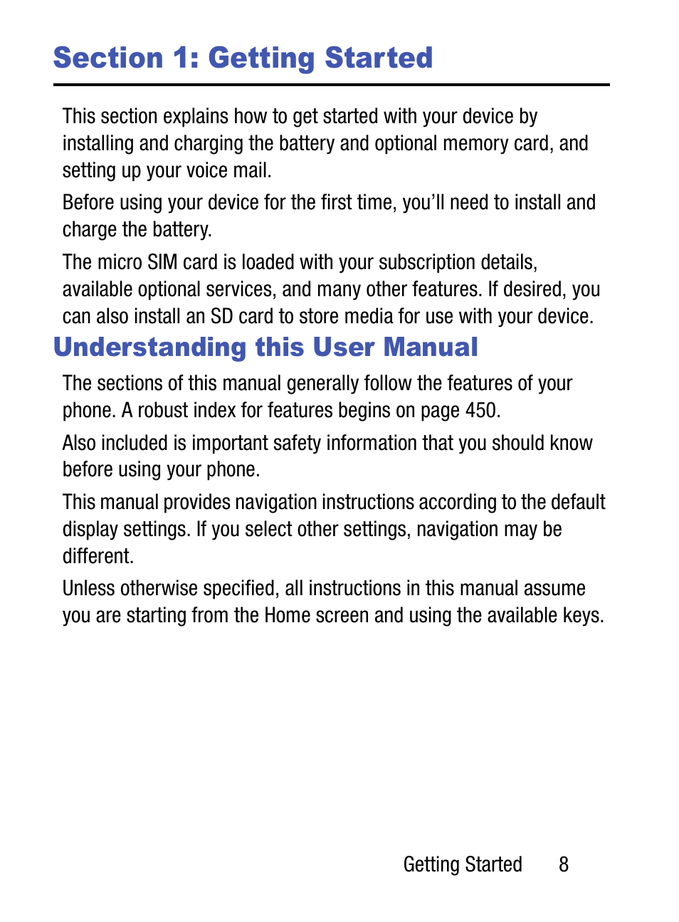 Section 1: getting started, Understanding this user manual | Samsung SM-S975LZKATFN User Manual | Page 15 / 479