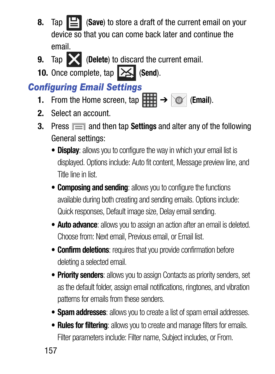 Configuring email settings | Samsung SM-S975LZKATFN User Manual | Page 164 / 479