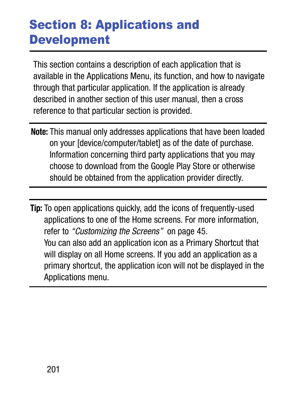 Section 8: applications and development | Samsung SM-S975LZKATFN User Manual | Page 208 / 479