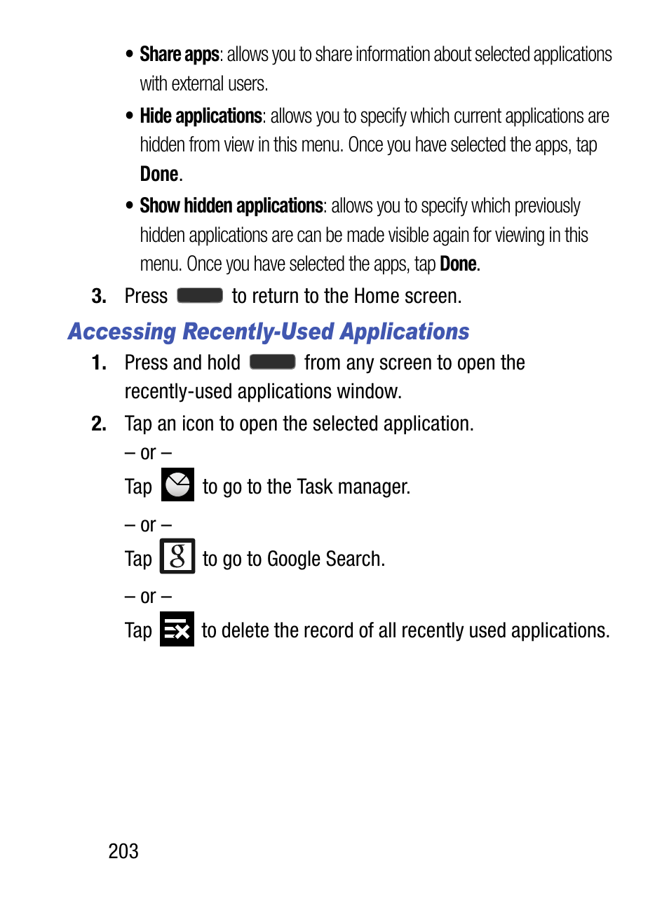 Accessing recently-used applications | Samsung SM-S975LZKATFN User Manual | Page 210 / 479