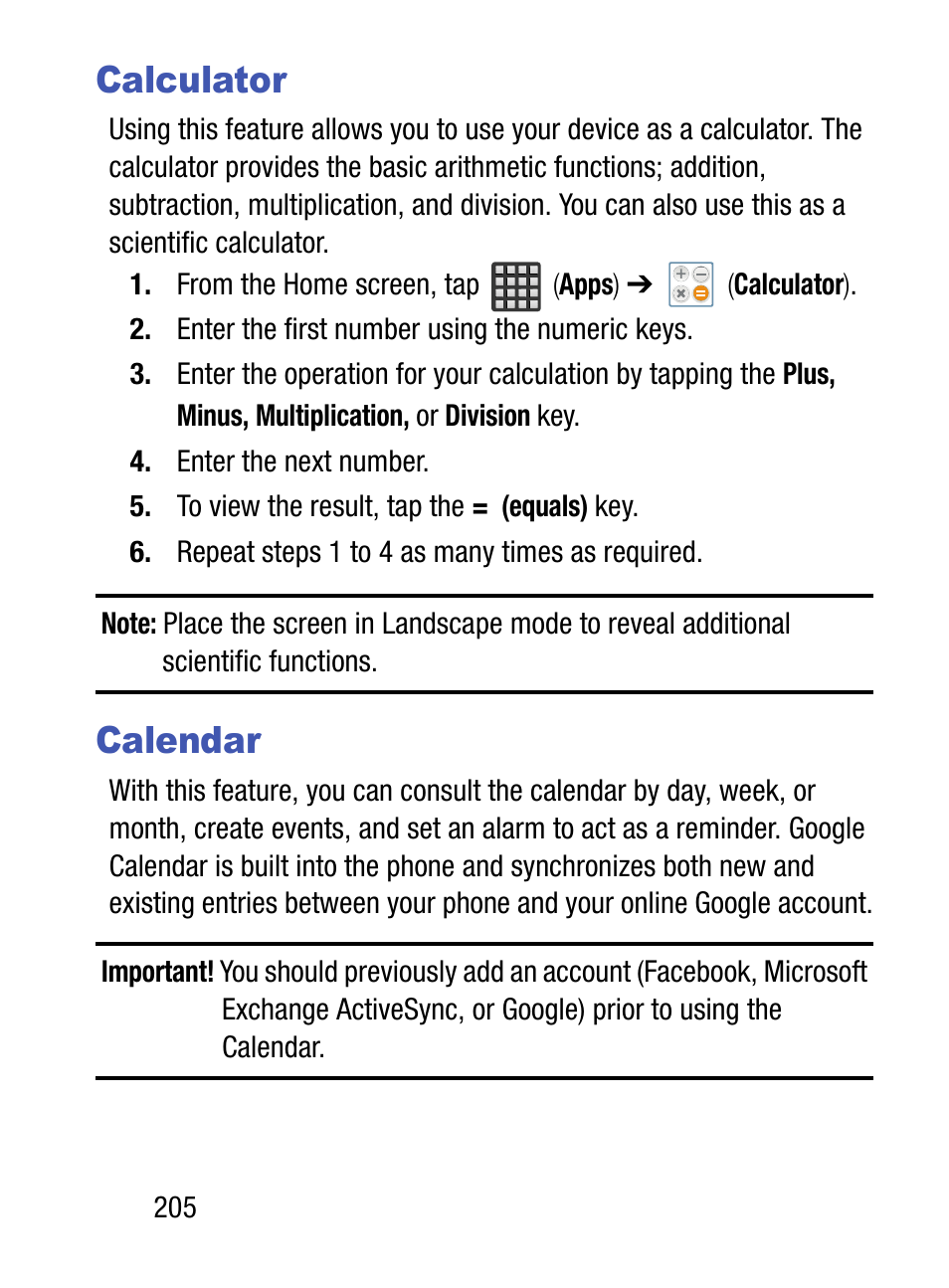 Calculator, Calendar, Calculator calendar | Samsung SM-S975LZKATFN User Manual | Page 212 / 479